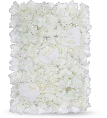 WedDecor Artificial Silk Flower Panel, White, 1pc | 60cm x 40cm Artificial Floral Backdrop Wall Decor Flowers Romantic Wall Hedge Home Decoration Wedding Party Photo Background