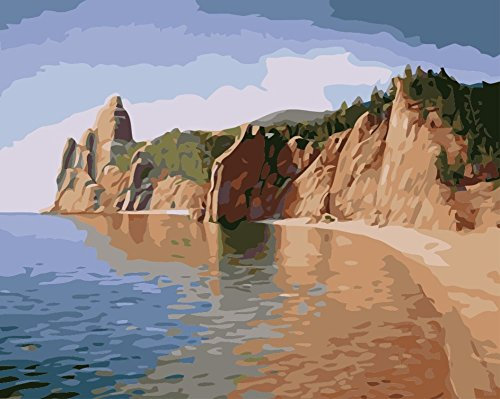WOWDECOR Malen nach Zahlen-Kits, Ölgemälde zum Selbermachen, Motiv: Meer, Berge, Strand, Landschaft, 40,6 x 50,8 cm (Z01, rahmenlos)