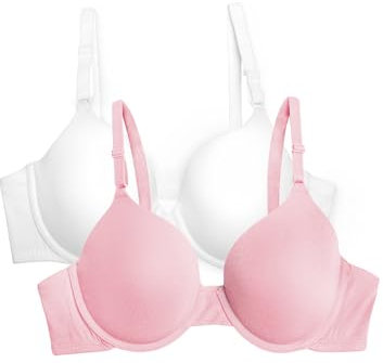 Fruit of The Loom Damen Leicht Gefüttert Bügel T-Shirt BH 2-Pack, Weiß/Rouge Rose, 75D