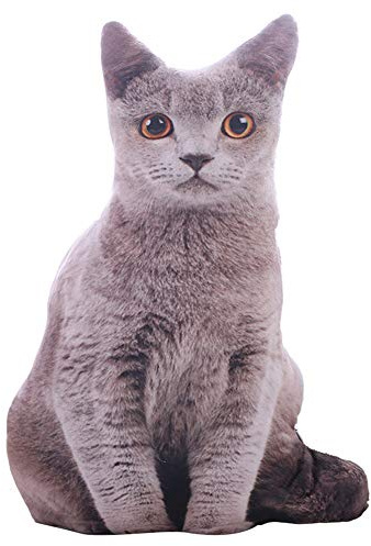 GLITZFAS Simulation Katze Kissen, 3D-Druck Dekokissen, nettliche Katzen Zierkissen Kuschelweich groß (Russisch Blau)
