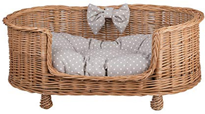 e-wicker24 Alles aus Weide Ein Lager aus Weide für einen Hund/eine Katze, EIN Liegestuhl für Tiere mit herausnehmbaren Kissen, Katzenlager/Hundlager, Hundebett/Katzenbett (Gepunktet, 85x58 H37)