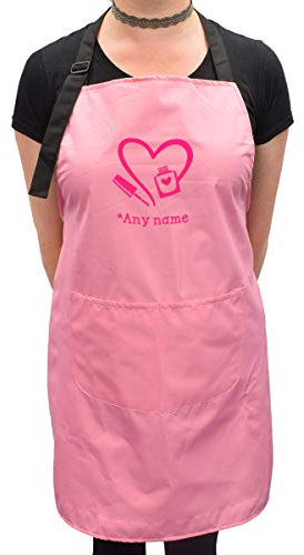 GTR Prestige Giftware Personalised Name Nail Manicure Design Unisex Pink Protective Apron XAPN041