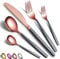 HOMQUEN Besteck 30 Stück Roségold Kopfbeschichtung mit Schwarzem Marsgriff, Edelstahl Kupfer Titanbeschichtung Messer Löffel Gabeln Besteck Set Utensilien Set Besteck Set Service für 6