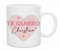 Regalo Original Taza de Cerámica 33 cl Personalizada con Texto Diseño Romántico Te Quiero con Nombre y Corazones Rosas para Parejas