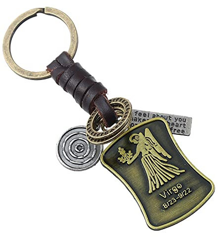 Vintage handgewebte 12 Konstellation Leder Schlüsselanhänger Auto Schlüsselanhänger Turbolader Schlüsselanhänger Sound (F, One Size)