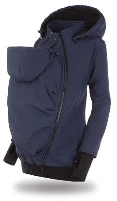 fun2bemum EVEREST 6in1 BACK/FRONT Softshell Jacke,Tragejacke, Babytragejacke,Schwangerschaftsjacke Dunkelblau (S)