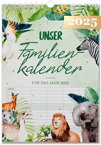 XXL Familienplaner 2025 Jungle 5 Spalten - viel Platz DIN A3 - für 5 Personen - mit Schulferien und Vorschau für 2026 - Familienkalender 2025 5 Spalten - von Sophies Kartenwelt