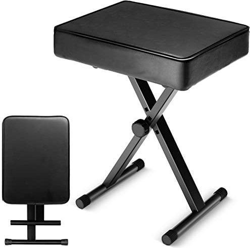 CAHAYA Keyboard Piano Bench 7cm Padded X-Style Adjustable Height Piano Bench Padded Keyboard Stool Chair Seat for Electronic Digital Keyboards Pianos Black CY0296
