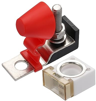 X AUTOHAUX 1 Set Auto Batterie Sicherungsblock Kit 58V 200A Für Auto Boot | Kunststoff Und Metall, Silberton Schwarz Rot, 58V 200A, Montageloch 10mm, Bolzen M8x1.25, Größe 6x2x4.7cm