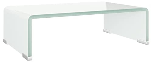 Gecheer TV Tisch Bildschirmerhöhung Monitor Glasaufsatz Aufsatz Monitorerhöhung Fernseh Podest Monitoraufsatz Erhöhung Glas Weiß 40x25x11 cm
