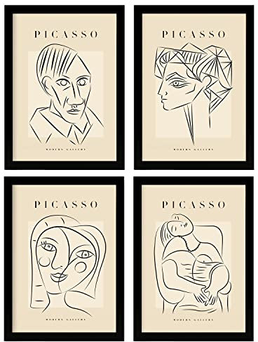 Nacnic Set mit 4 Illustrationen von Picasso, Portrait, Kunstgalerie-Stil, Gemälde für die Innendekoration, A4, ohne Rahmen.