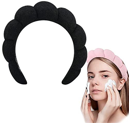 Mimi and Co Bandeau spa pour femme – Bandeau en tissu éponge et éponge pour soins de la peau, maquillage, matériau doux et absorbant, accessoires pour cheveux (noir)