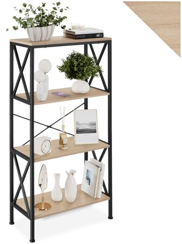 tectake® Industrial Regal mit 4 Ebenen, 61,5 x 31,5 x 133,5 cm, Standregal, Bücherregal, für Deko Wohnzimmer, Möbel für Arbeitszimmer, als Wohnzimmerschrank - Industrial Holz Hell, Eiche Sonoma