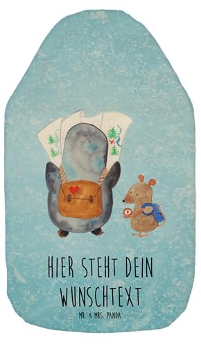 Mr. & Mrs. Panda Personalisierte Wärmflasche Pinguin & Maus Wanderer - Personalisierte Geschenke, Personalisierte Wärmflasche mit Bezug, wandern,