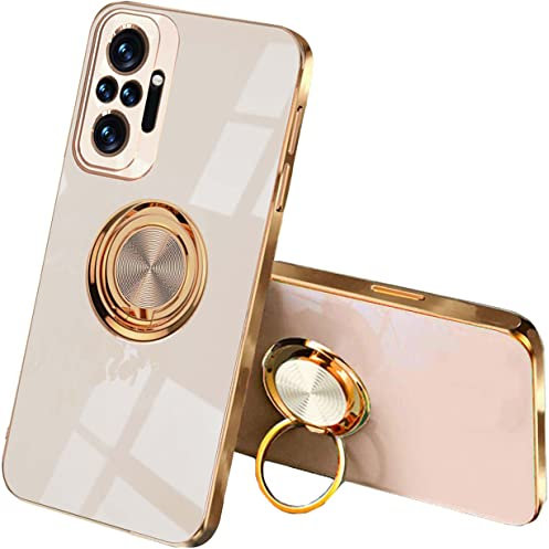 UPLAI Stilvoll Hülle für Xiaomi Redmi Note 10 Pro 4G, Slim Stoßfest Galvanik-Design Handyhülle Case mit Ringhalter, Sanft TPU Silikon Bumper Schutzhülle Cover.Rosa