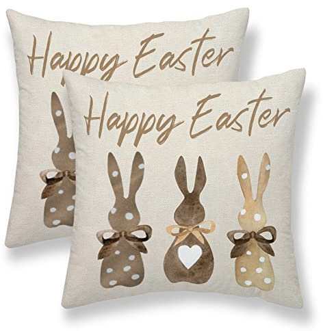 Sunshineyan Oster-Kissenbezüge, 40,6 x 40,6 cm, 2 Stück, Frühling, Osterhase, Kissenbezüge, Leinen, Osterdekorationen für Frühling, Bauernhaus, Kissenhülle für Couch, Sofa, Heimdekoration