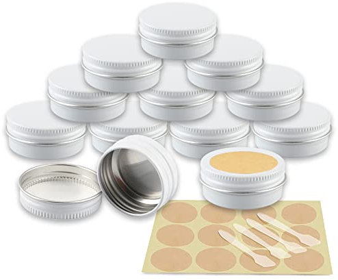 YANCAER 24 Pièces Pots en Aluminium Blanc de 15ml avec Couvercle - D41mm x H17mm Vide Ronde Cosmétiques Pot Conteneurs de Voyage pour Maquillage, Crème, Baume à Lèvres, Mini Bougies