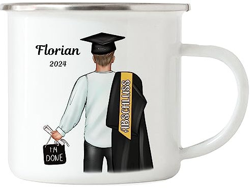 Kiddle-Design Bachelor Master Abitur 2025 Emaille Tasse Abschluss Geschenk Personalisiert Name Absolvent Doktor Männer Herren Schulabschluss Abi