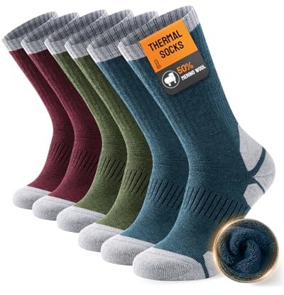 TANSTC Merino Wool Thermal Socks for Men & Women – Warm Thick Cushioned Crew Hiking, Walking, Running & Work Socks, 3 Pairs OEKO-TEX Certified