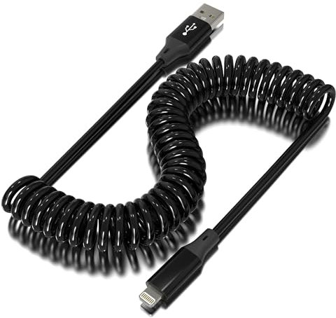 Spiralkabel USB A auf Lightning Kabel für Apple Carplay[MFi Zertifiziert], Einziehbares Ladekabel mit Datensynchronisation, Kurz iPhone Ladekabel Auto für iPhone 14/13/12/XS/XR/Pro Max/iPad/AirPods