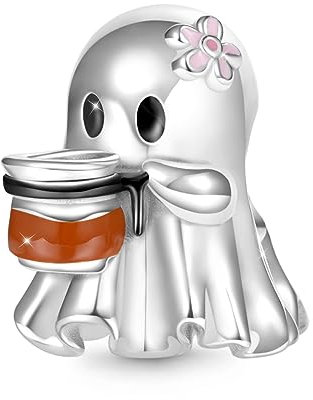 GNOCE Charm Perle Halloween Geist umarmt schwarzen Stern Anhänger 925 Sterling Silber Charm Fit Alle großen Marken von Armband/Halskette (Trinkt Kaffee)