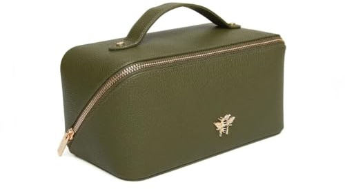 Luxury Beauty Case by Alice Wheeler London Train Case Vanity Toiletry Bag Make-Up Case for Ladies 3 Different Sizes ! (Olive, Mini)