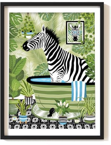 Parmaro Zebra Bathroom Print, A4 UNFRAMED, Animal Bathroom Decor