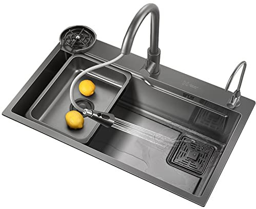 Fregadero Cocina Fregadero Fregadero de Cocina con Grifo + Lavadora de Tazas, Fregadero Nano de Acero Inoxidable, Lavabo Grande de una Sola Ranura para el hogar