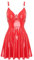 Aislor Damen Lack Leder Kleid Wetlook Minikleid Kurz Kunst Leder Kleid Rückenfrei Partykleid Skater Rock Party Clubwear Lackkleid B Rot 4XL