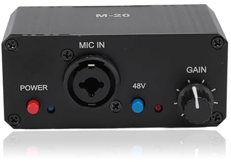 Microphone Preamp Mic Gain Booster, 48V Power XLR Output for Dynamic and Condenser Mic