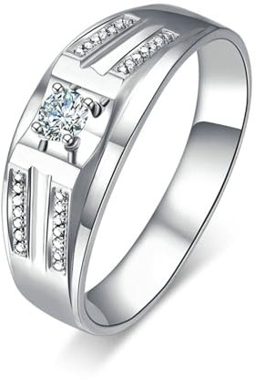 ANAZOZ Herren Ringe Platin 950, Solitärring für Herren Trauringe mit Labor Diamant 0,14 Karat und Moissanite größe 63 (20.1)