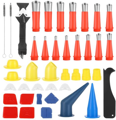 36 Pcs Universal Integrated Rubber Nozzle Tool Kit, Reusable Stainless Steel Caulking Nozzle Set, Caulking Nozzle Applicator with 8 Base, Sealant Gun Nozzles for Kitchen Bathroom Brick Joint