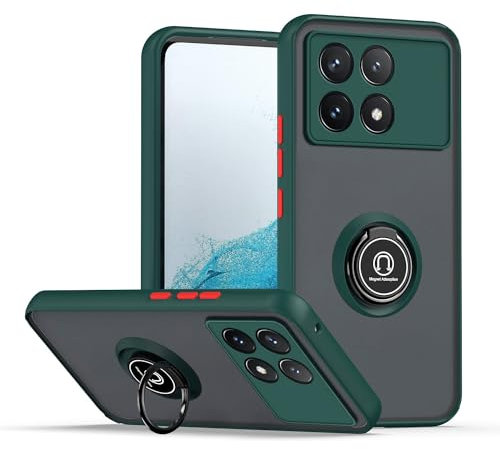XINYEXIN Funda para Xiaomi Poco X6 Pro 5G, Funda con Soporte de Anillo, TPU + PC Translúcido Anti- Arañazos Carcasa Protectora Antigolpes Case Cover - Verde Oscuro