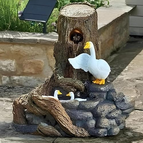 Garden Mile Solar Water Fountain 50cm Large Ducks Outdoor Water Feature with Hybrid Power & Battery Backup - UV Resistant Resin - Freestanding Solar Garden Ornament for Patio & Outdoor Use