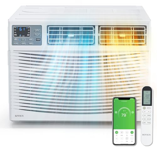 ROVSUN 8000 BTU - Climatizador de ventanas con calor, unidad de corriente alterna para ventanas y calentador combinado con aplicación y control de voz inteligente, función de temporizador y kit fácil