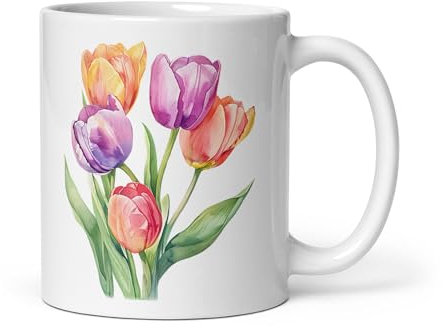 Chatcripant Taza Flor Tulipanes Pintura Acuarela Naturaleza Taza Té Café Plantas Regalo Fantasía Original Flor Vintage Lirio Rosa Cerezo Amapolas