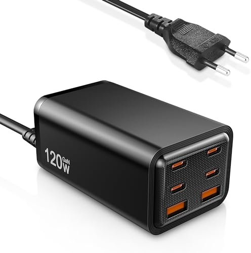 CoxieSuift Caricatore USB C, 120W, 6 Porte, Compatibile con iPad, Tablet, iPhone 15/14/13/12/11, Samsung, Xiaomi, Oppo, Google Pixel