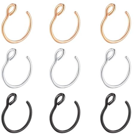 9 Stück Fake Nose Ring,Edelstahl Gefälschter Nasenpiercing Ring Non-piercing Lippenpiercing,Fake Piercing Nasenpiercings Keine Perforation erforderlich Dünn Septum,Fake Lip Piercing Herren und Damen
