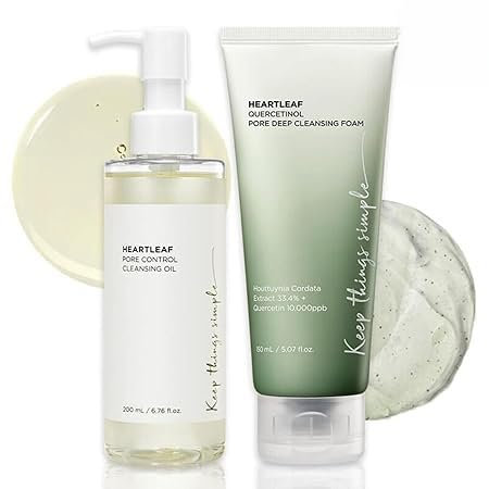 Set of 3 Heartleaf Soothing Toner 200ml, Heartleaf Pore Control Cleansing Oil 200ml, Heartleaf Soothing Ampoule 30ml, Heartleaf Cleansing Foam 150ml, Entfernung für das tägliche Make-up (2 Stück)