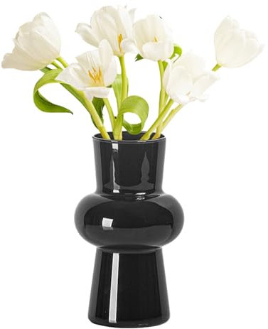 Jumuao Glas Blumenvase Modern,20cm Hoch Tulpenvase Glasblasenvase für Blumen,Vase Glas Bubble Vase,Handgeblasen Tisch für Heimdekoration Mittelstücke (Schwarz)
