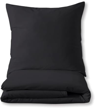 Luxuriöses Bettset aus Mako-Satin 100% Baumwolle 135x200 155x220 200x200 200x220, Größe:155 x 220 cm, Farbe :Schwarz