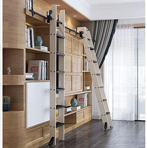 ZJFJMBD Kit Hardware per Scala per Biblioteca Binario Scorrevole Retrattile con rotelle con Rullo a Pavimento, Posizionamento Verticale, Design salvaspazio - Nessuna Scala Inclusa