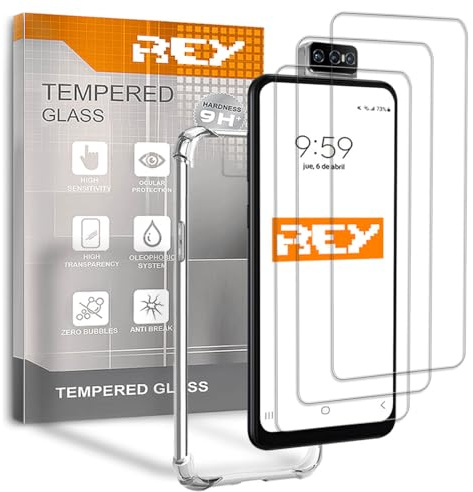 REY [Lot de 3] Verre Trempé et Coque Anti-Shock pour ASUS ZENFONE 8 Flip, Verre trempé et Silicone TPU Haute résistance
