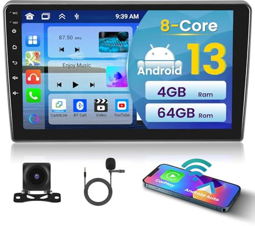 [8 Core/4G+64G] Inefala 9 Autoradio Android 15 pour Peugeot 407 2004-2008 avec Wireless Carplay Android Auto écran Tactile avec GPS WiFi DSP USB FM/RDS SWC Caméra de Recul & Mic