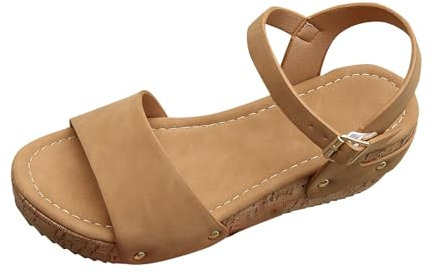 Generico Ciabatte Mare Donna con fibbia a una linea, oversize, con fondo in corda, pan di Spagna, fondo spesso Sandali Donna Bianco (Khaki, 41)