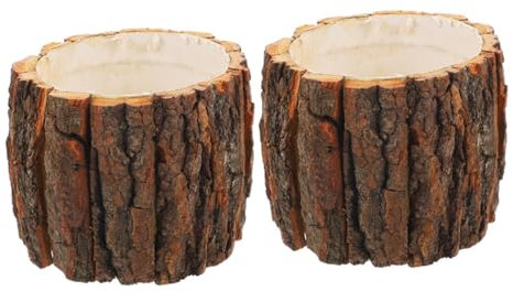 ORFOFE Bac À Fleurs ImperméAble en Bois Rustique 10X10X10Cm Pot De Fleur ÉCorce Naturelle pour DéCoration IntéRieure ExtéRieure Et Jardinage