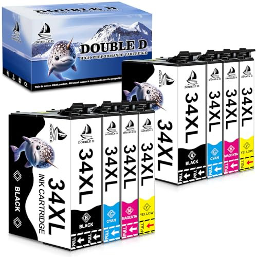 DOUBLE D 34XL Druckerpatronen für Epson 34XL Ersatz für Epson WF 3720 Druckerpatronen kompatibel mit Epson Workforce Pro WF-3725 WF-3720DWF WF-3725DWF (8er Pack)