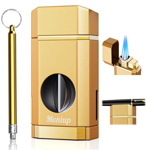 Triple Jet Torch Feuerzeug mit One-Touch-Cutter Halter Draw Enhancer Tool Geschenke für Männer Butan Nachfüllbar Feuerzeug Multifunktional All-in-One Feuerzeug mit Zubehör für Outdoor Reisen Kerzen