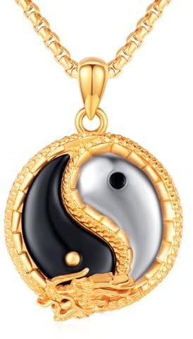 Drachen Yin Yang Halsketten 925 Sterling Silber Gold Drachen Yin Yang Anhänger Halskette Gold Drachen Halsketten Yinyang Schmuck Geschenk für Frauen Männer