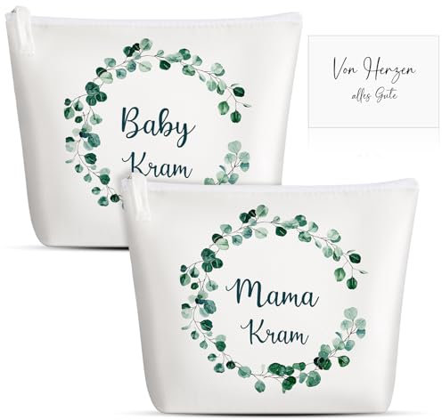 Ylinge 3 Stück Geschenke für Werdende Mutter Mama Kram Kosmetiktasche Geschenke zur Geburt Eukalyptusblätter Grußkarte Herzen Alles Gute Beutel mit Reißverschluss für Schwangere Babypartys